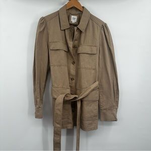 GAP KHAKI Women's UTILITY Button-Front BELTED SAFARI JACKET Size XL Cotton Linen